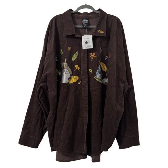 Studio Ghibli My Neighbor Totoro Forest Embroidered Overshirt 5X Brown Anime - Picture 1 of 6